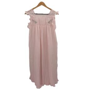 Vintage Barbizon Pink Embroidered Nightgown Slip Dress Lingerie Coquette Small